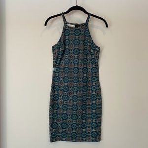 Forever 21 Blue Print Mini/Midi Bodycon Dress